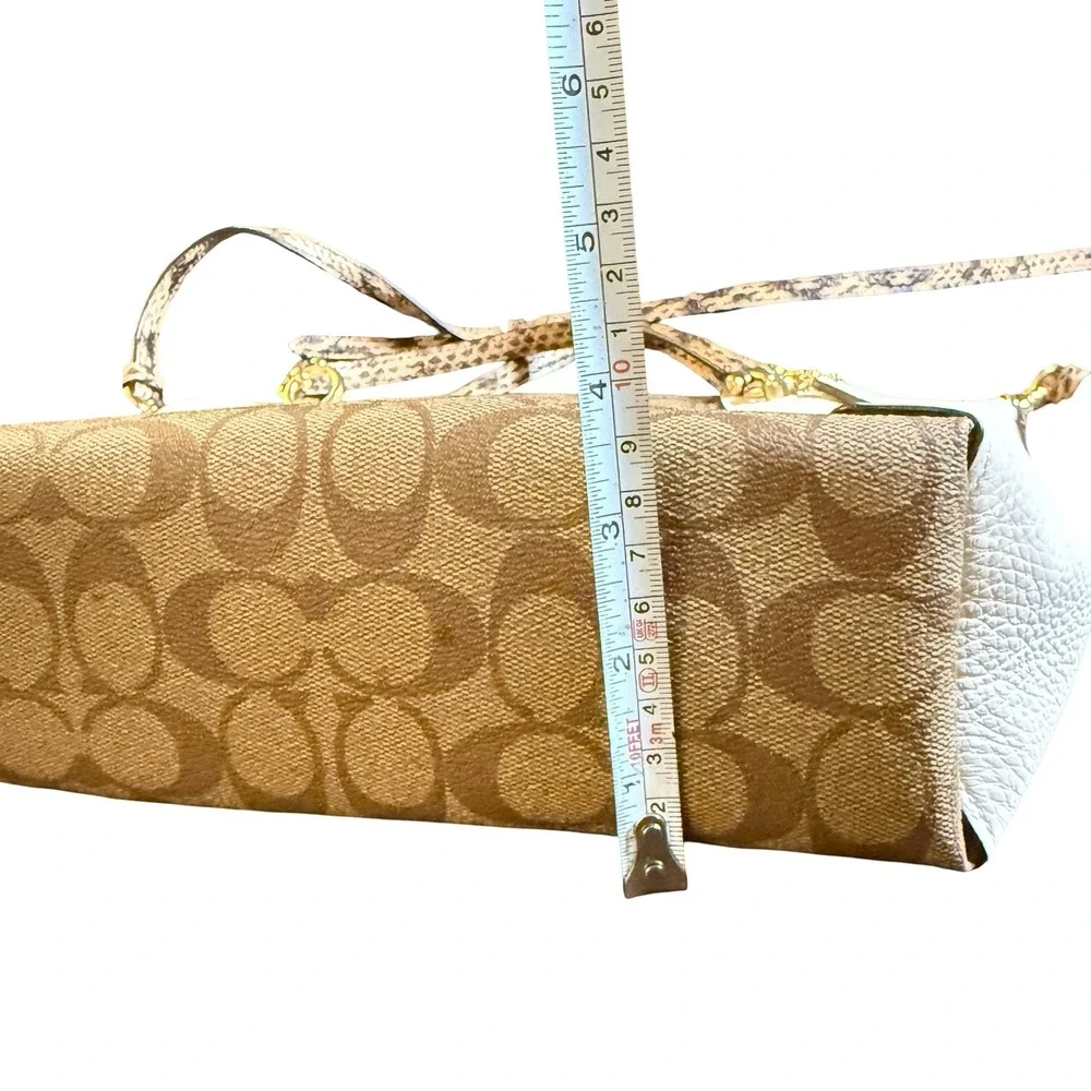 Coach Kacey Khaki Chalk Blocked Canvas Top Zip Satchel Crossbody Snakeskin Purse